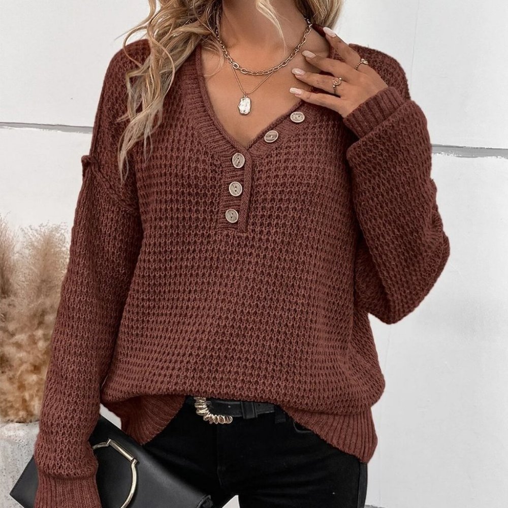Button detailed knit Sweater top brown - Picture 4 of 5